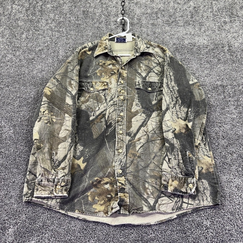 Vtg Amana Shirt Mens XL Green Camo Long Sleeve Button Up Hunting Outdoor USA